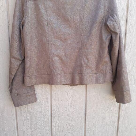 Chico's Metallic Gold Camel Textured Blazer Jacket Mandarin Collar Sz 1 = M/8 - Picture 9 of 14